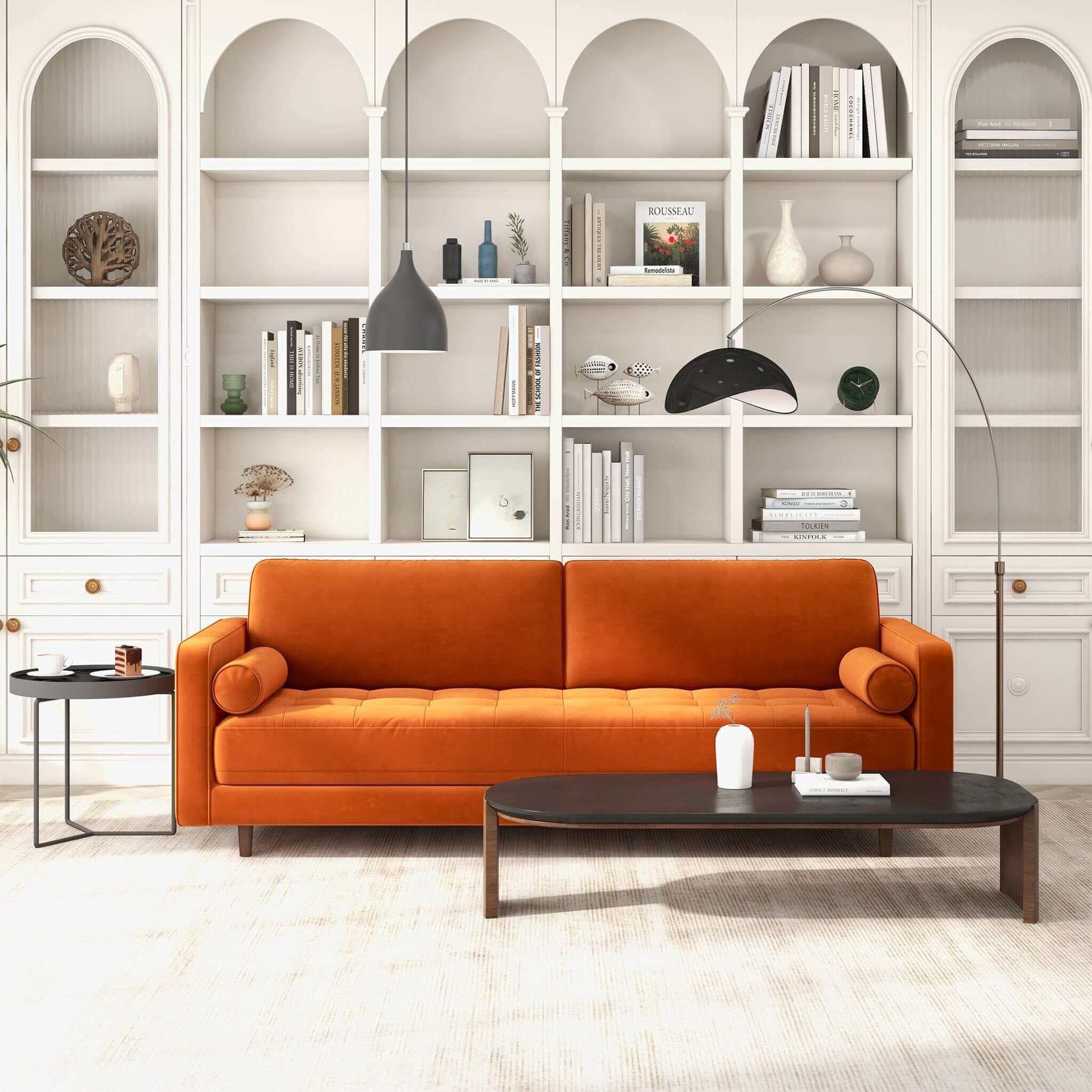 Anthony Burnt Orange Pillow Back Velvet Sofa Anthony Burnt Orange Pillow Back Velvet Sofa