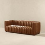 April Mid Century Modern Luxury Tight Back Tan Leather Couch - Image 3