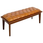 Arden Tan Leather Bench With Buttons - Image 2