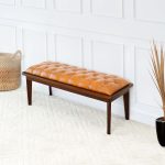 Arden Tan Leather Bench With Buttons - Image 3