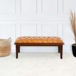 Arden Tan Leather Bench With Buttons - Image 4