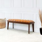 Arden Tan Leather Bench With Buttons - Image 5