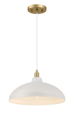 Astral Single Light White Pendant Lamp with Golder Brass Finish for Entrance Kitchen Island 14"D × 8"H - Image 2