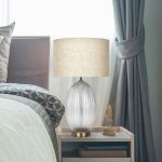 Aurora Ribbed Glass Lamp Base Clear Table Lamp Large Linen Shade - Image 4