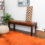 Austin Antique Tan Leather Bench with Lines - Image 2