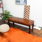 Austin Antique Tan Leather Bench with Lines - Image 3
