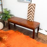 Austin Antique Tan Leather Bench with Lines - Image 4