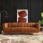 Ava Genuine Italian Tan Leather Channel Tufted Sofa - Image 2