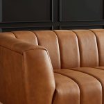 Ava Genuine Italian Tan Leather Channel Tufted Sofa - Image 3
