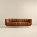 Ava Genuine Italian Tan Leather Channel Tufted Sofa - Image 5