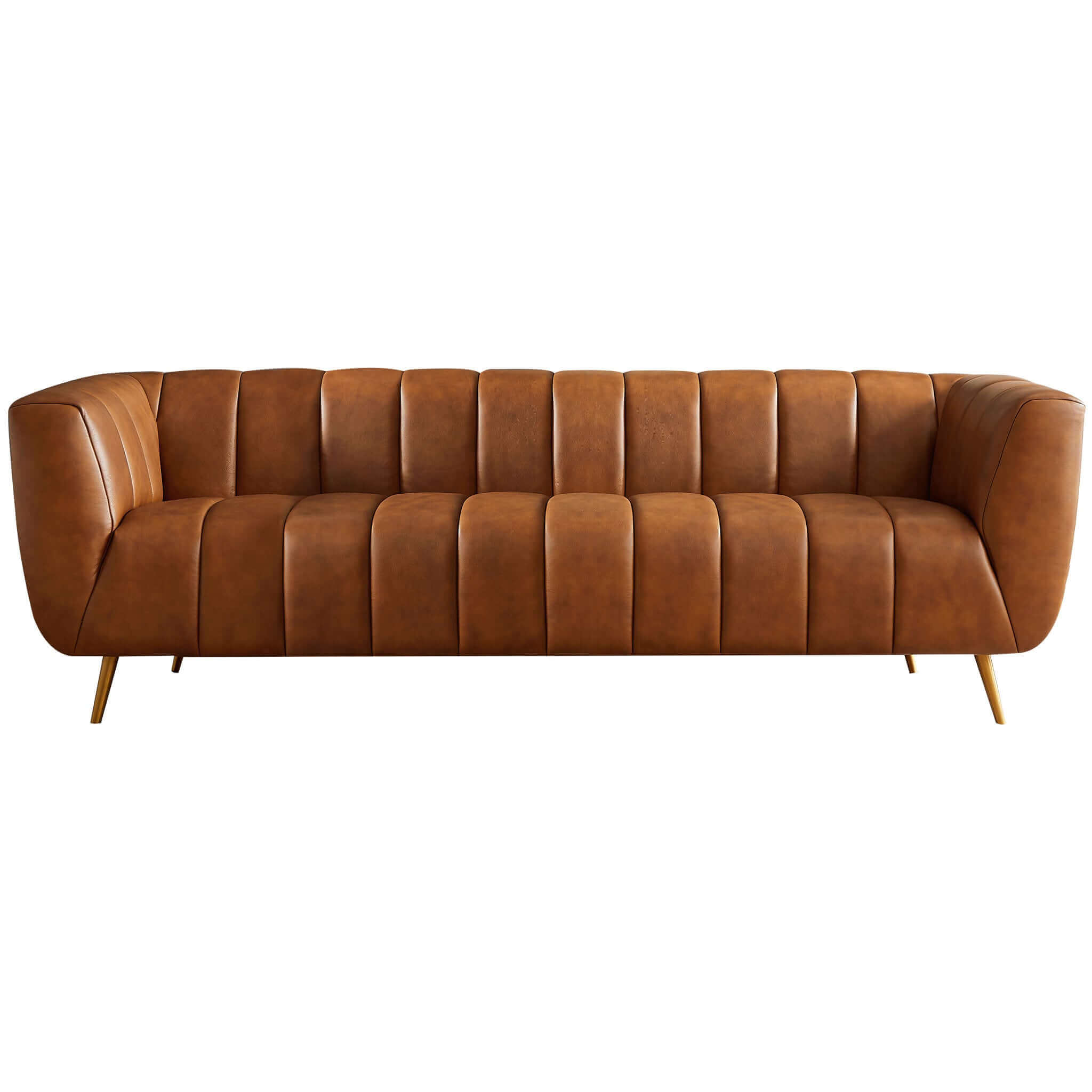 Ava Genuine Italian Tan Leather Channel Tufted Sofa Ava Genuine Italian Tan Leather Channel Tufted Sofa