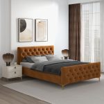 Bailey Cognac Velvet Queen Bed - Image 2