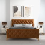 Bailey Cognac Velvet Queen Bed - Image 3