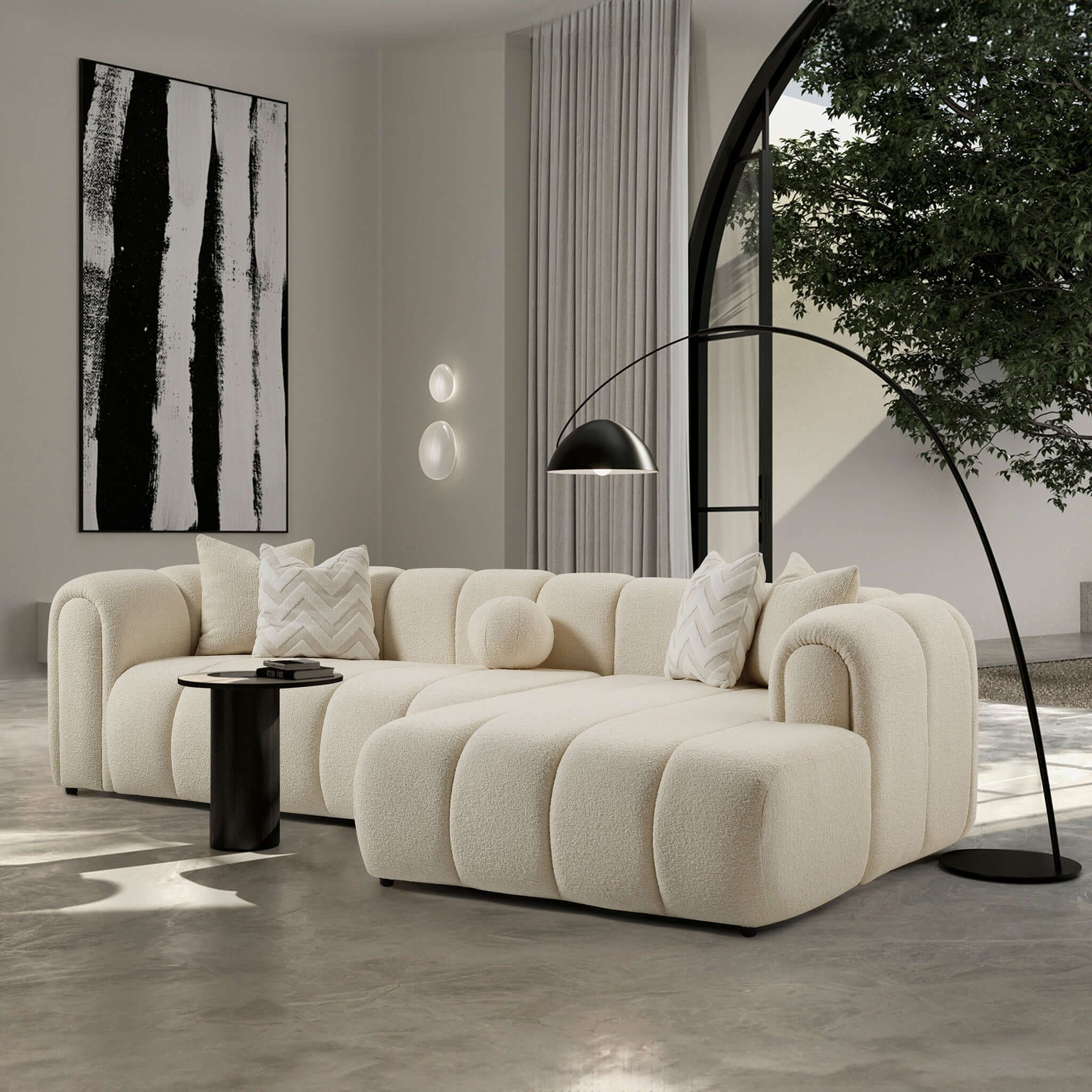 Beatrice Modern Tufted Ivory Boucle Right Sectional Sofa Beatrice Modern Tufted Ivory Boucle Right Sectional Sofa