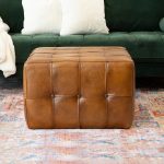 Benjiro Square Tan Leather Ottoman - Image 2