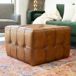 Benjiro Square Tan Leather Ottoman - Image 3