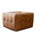 Benjiro Square Tan Leather Ottoman - Image 4