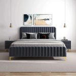 Bethany Velvet Upholstered Platform Bed Queen - Image 4