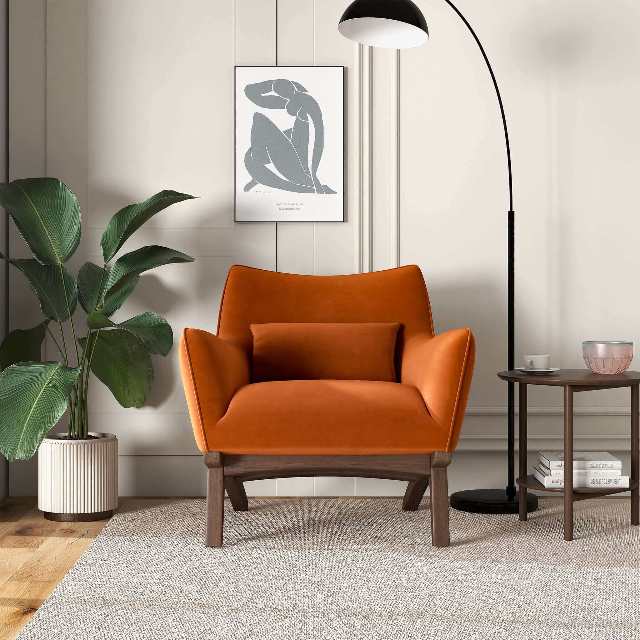 Brayden Mid Century Modern Burnt Orange Velvet Armchair Brayden Mid Century Modern Burnt Orange Velvet Armchair