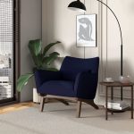 Brayden Mid Century Modern Dark Blue Boucle Armchair - Image 2
