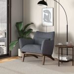 Brayden Mid Century Modern Sea Side Grey Linen Armchair - Image 2