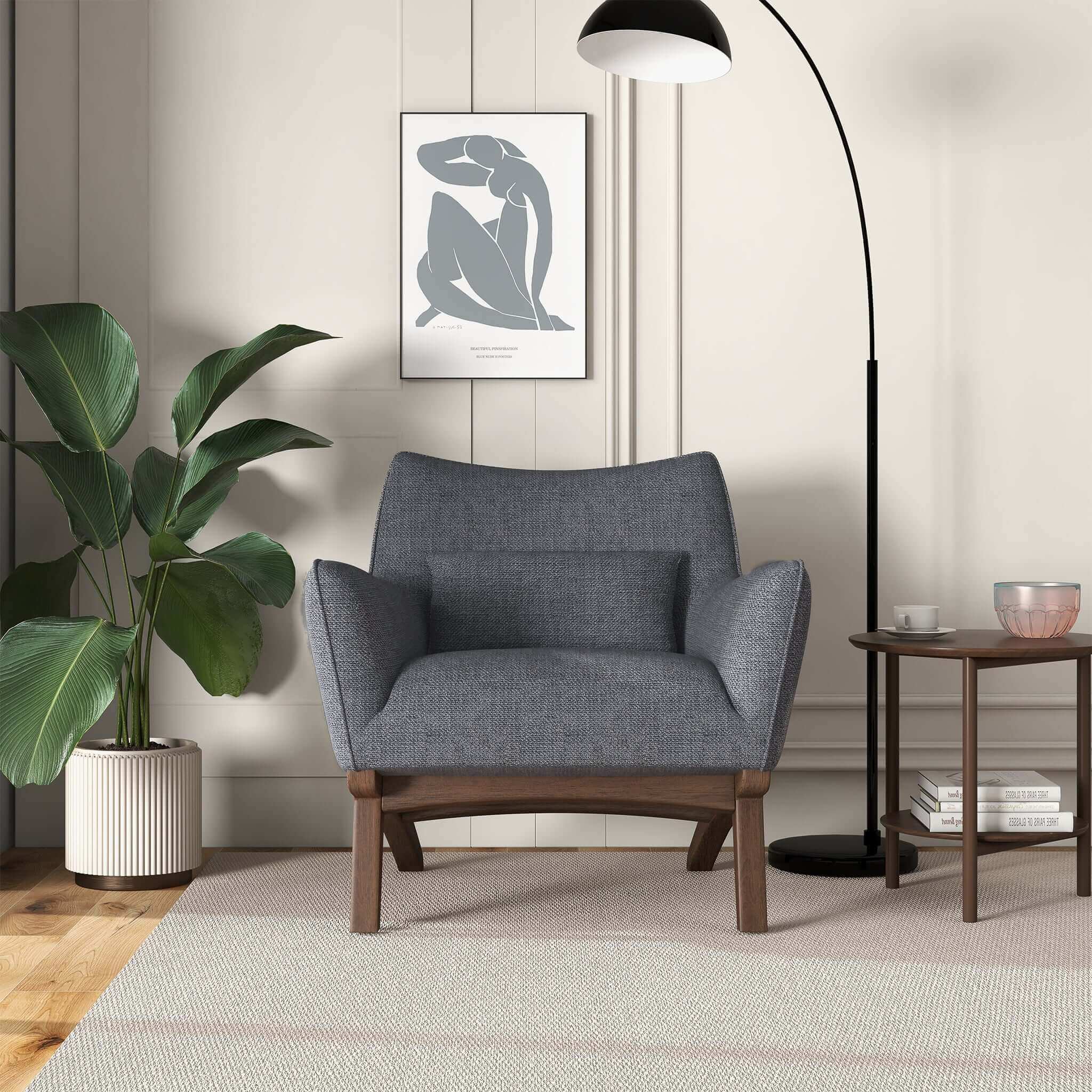 Brayden Mid Century Modern Sea Side Grey Linen Armchair Brayden Mid Century Modern Sea Side Grey Linen Armchair