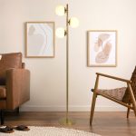 Brilliance Modern Gold Brush Floor Lamp, Opal Glass Shades and Round Metal Base - Image 4