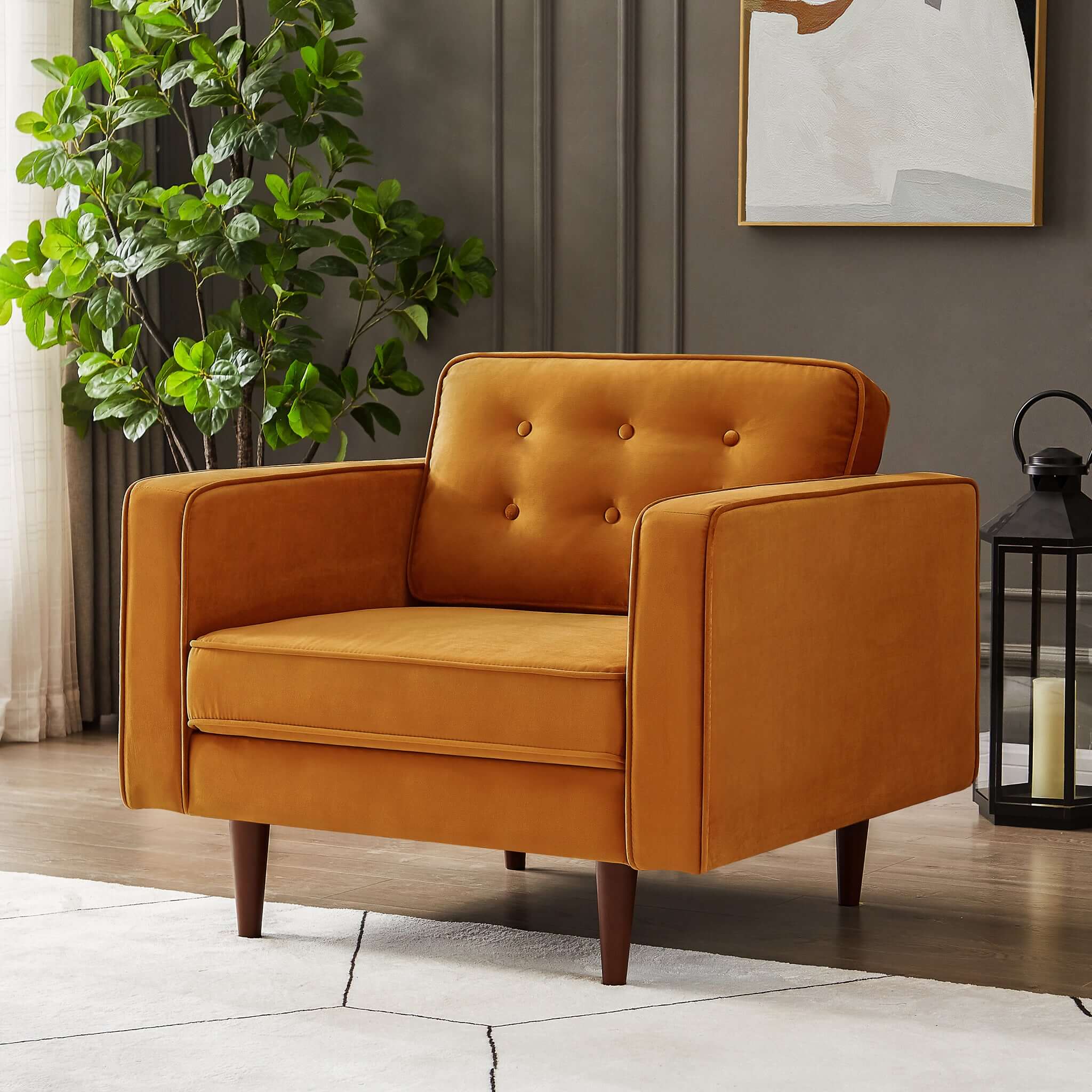 Casey Burnt Orange Velvet Lounge Chair Casey Burnt Orange Velvet Lounge Chair