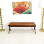 Chad Mid Century Modern Tan Leather Bench - Image 2