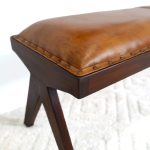 Chad Mid Century Modern Tan Leather Bench - Image 4