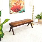 Chad Mid Century Modern Tan Leather Bench - Image 5