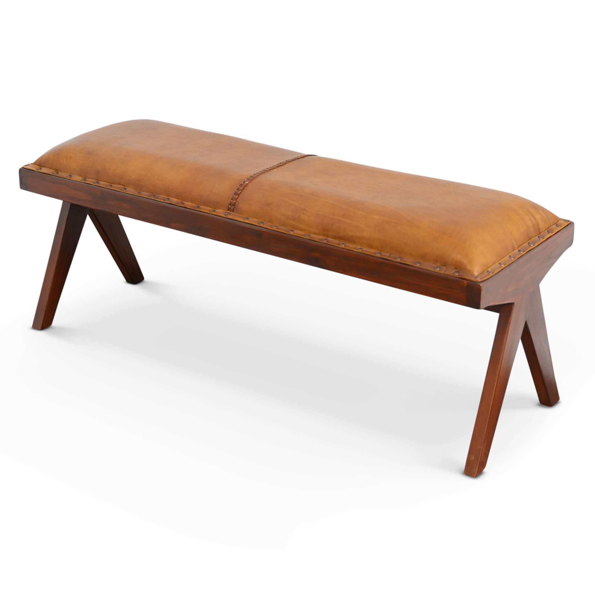 Chad Mid Century Modern Tan Leather Bench Chad Mid Century Modern Tan Leather Bench