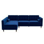 Christian  Blue Velvet Sectional Sofa Left Facing - Image 5
