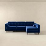 Christian  Blue Velvet Sectional Sofa Right Facing - Image 2