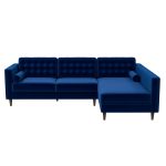 Christian  Blue Velvet Sectional Sofa Right Facing - Image 4
