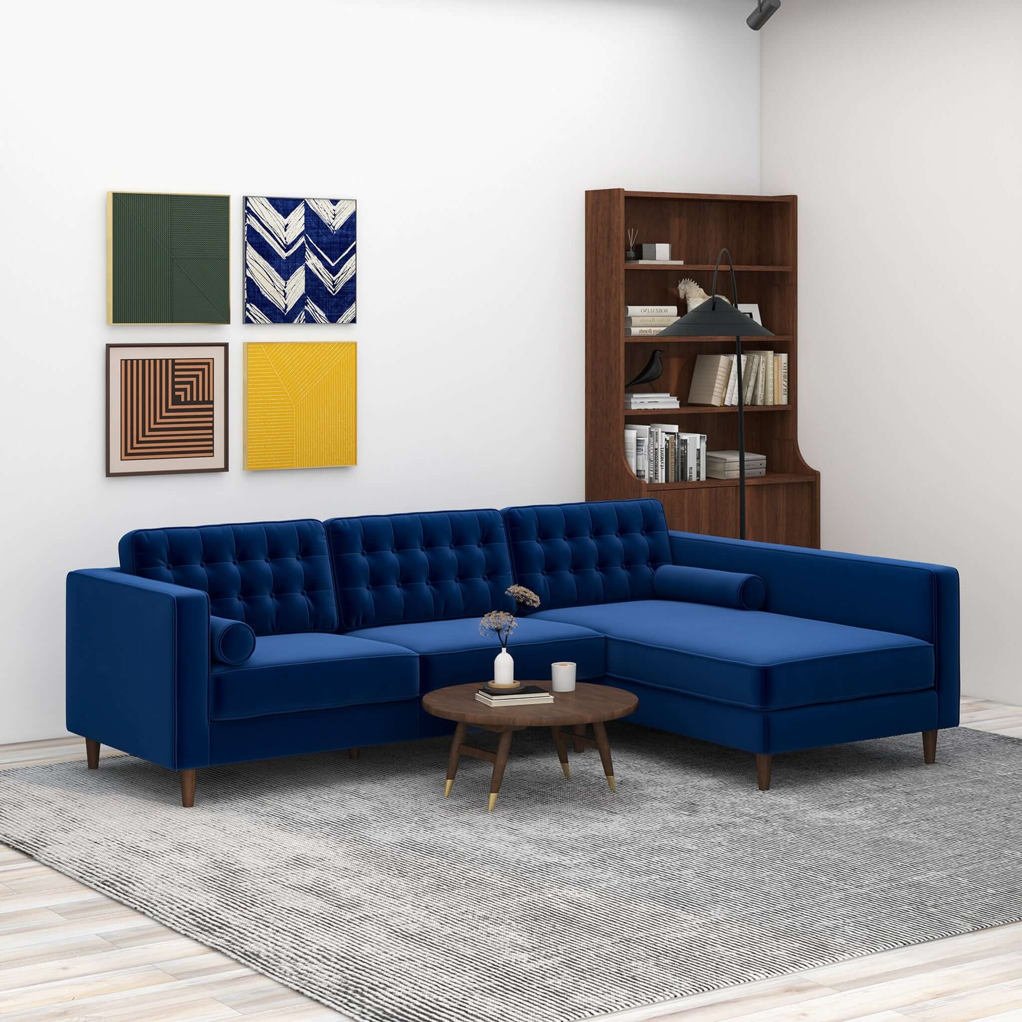 Christian Blue Velvet Sectional Sofa Right Facing Christian Blue Velvet Sectional Sofa Right Facing