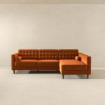 Christian  Burnt Orange Velvet Sectional Sofa Right Facing - Image 2