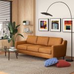 Cooper Mid Century Modern Tan Leather Sofa - Image 3