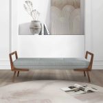 Cora Mid Century Modern Grey Fabric Bench - Image 3