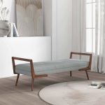 Cora Mid Century Modern Grey Fabric Bench - Image 4