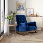 Demetrius  Dark Blue Velvet Solid Wood Rocking Chair - Image 2
