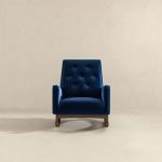 Demetrius  Dark Blue Velvet Solid Wood Rocking Chair - Image 3