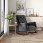 Demetrius  Dark Grey Fabric Solid Wood Rocking Chair - Image 2