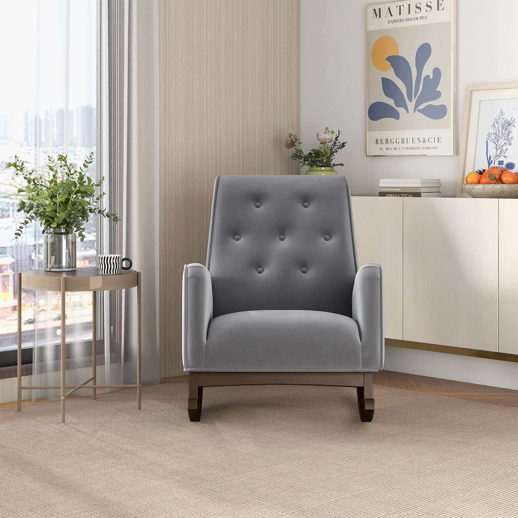Demetrius Light Grey Fabric Solid Wood Rocking Chair Demetrius Light Grey Fabric Solid Wood Rocking Chair