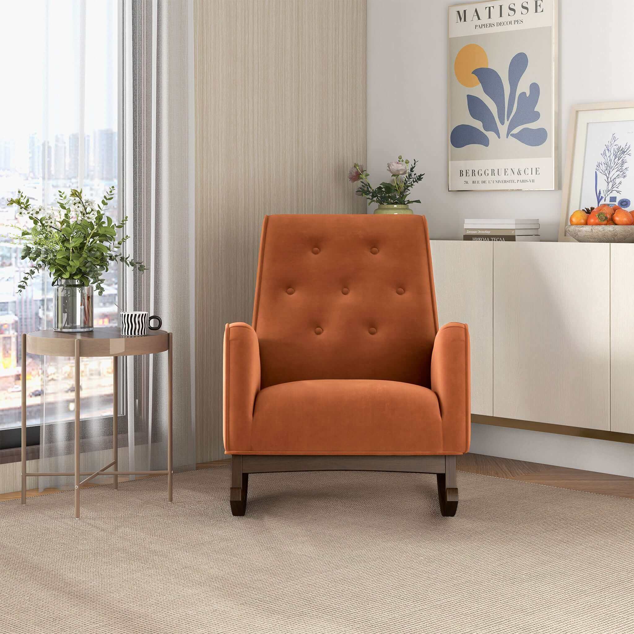 Demetrius Orange Velvet Solid Wood Rocking Chair Demetrius Orange Velvet Solid Wood Rocking Chair