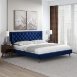 Dillon Blue Velvet Platform Bed (King Size) - Image 2