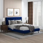 Dillon Blue Velvet Platform Bed (Queen Size) - Image 3