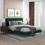 Dillon  Dark Green Velvet Platform Bed (Queen Size) - Image 2