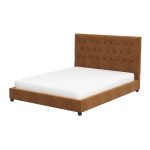 Donald Mid Century Modern Cognac Velvet Platform Bed Queen - Image 2