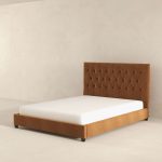 Donald Mid Century Modern Cognac Velvet Platform Bed Queen - Image 5